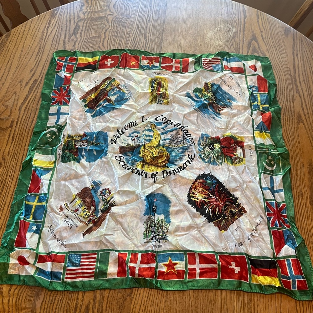 Vintage Copenhagen Denmark Landmarks Souvenir Scarf Satin Square